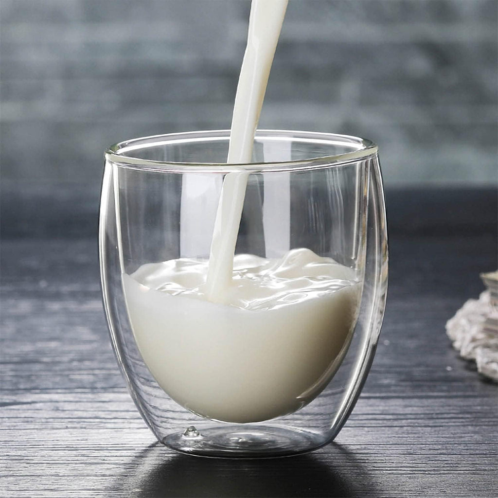 8oz Glass Coffee Mugs Set of 2, Double Walled Espresso Cups for Latte Cappuccino Cocoa Milk Cafe Juice, Clear Glass Tea Cup Set Glassware Gift for Christmas Birthday