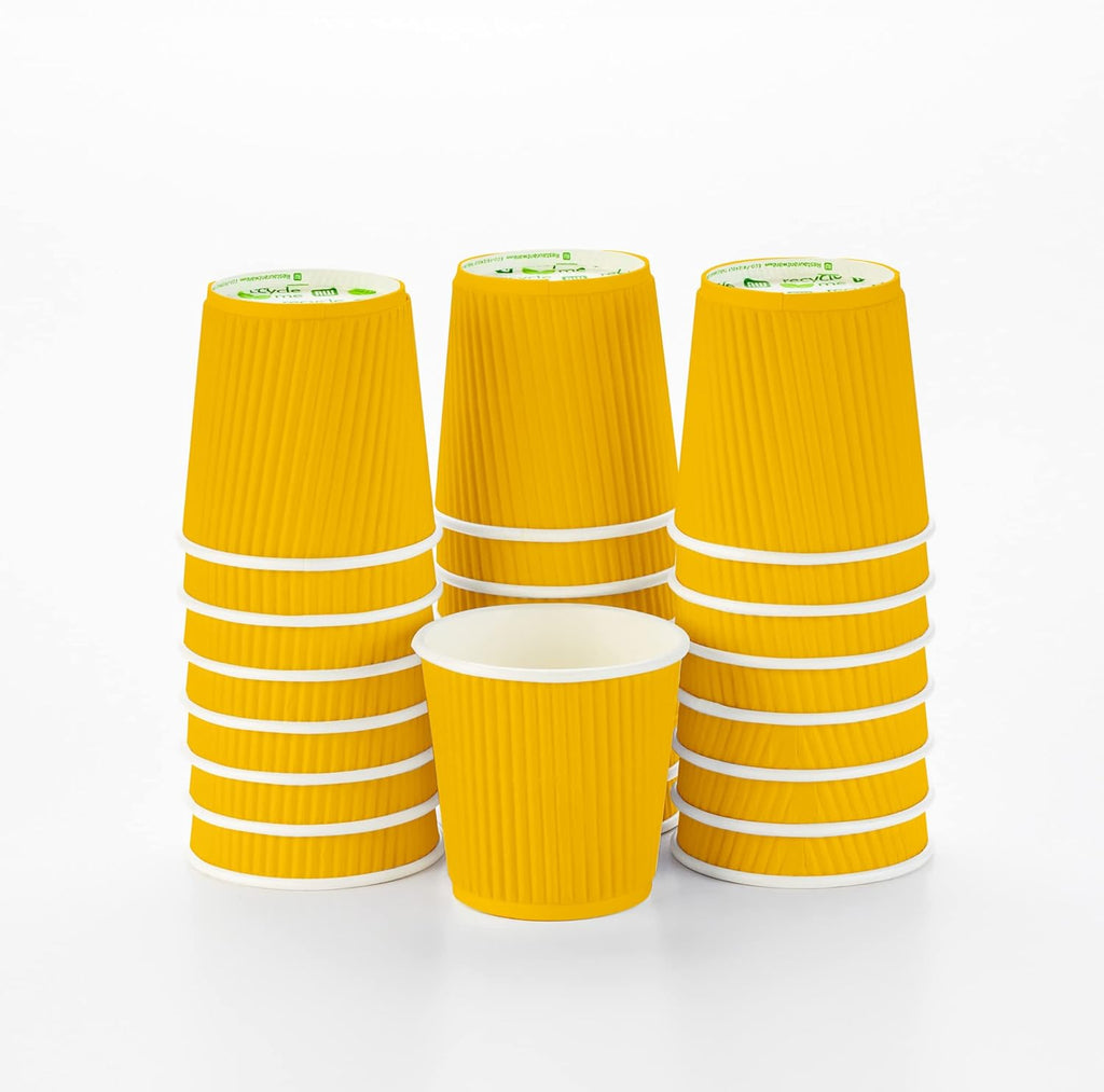 Restaurantware-4 Ounce Paper Coffee Cups, 25 Ripple Wall Disposable Paper Cups - Leakproof, Recyclable, Yellow Paper Hot Cups, Insulated, Matching Lids Sold Separately
