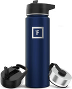 IRON °FLASK Camping & Hiking Hydration Flask with 3 Lids - Stainless Steel, Double Walled & Vacuum Insulated Water Bottle - Leak Proof & BPA Free (Twilight Blue, Straw - 22 oz)