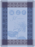 Garnier Thiebaut Hortensia Blue (Blue Hydrangea) French Kitchen Towel 22"x30", Cotton, Jacquard