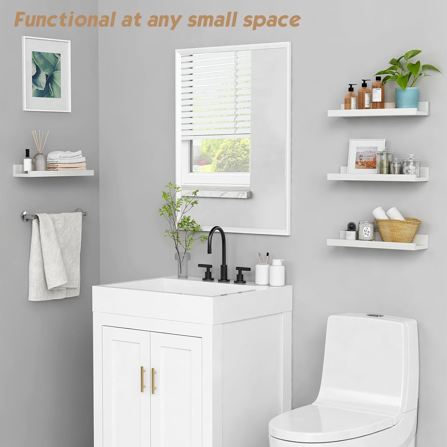 Forbena White Picture Ledge Shelf, Floating Shelves with Lip for Bedroom Books, Corner Nursery Book Shelves Wall Mounted for Small Spaces Office Baby Child Kids Room Art Decor (4-Pack, Real Wood)