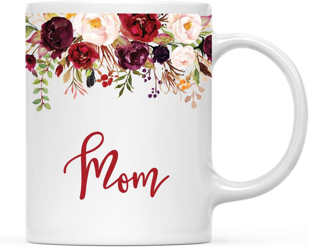 Andaz Press 11oz. Mother's Day Ceramic Coffee Tea Mug Gift, Fall Autumn Marsala Burgundy Flowers Roses Florals, Mom, 1-Pack, Includes Gift Box, Birthday Christmas Gift Ideas
