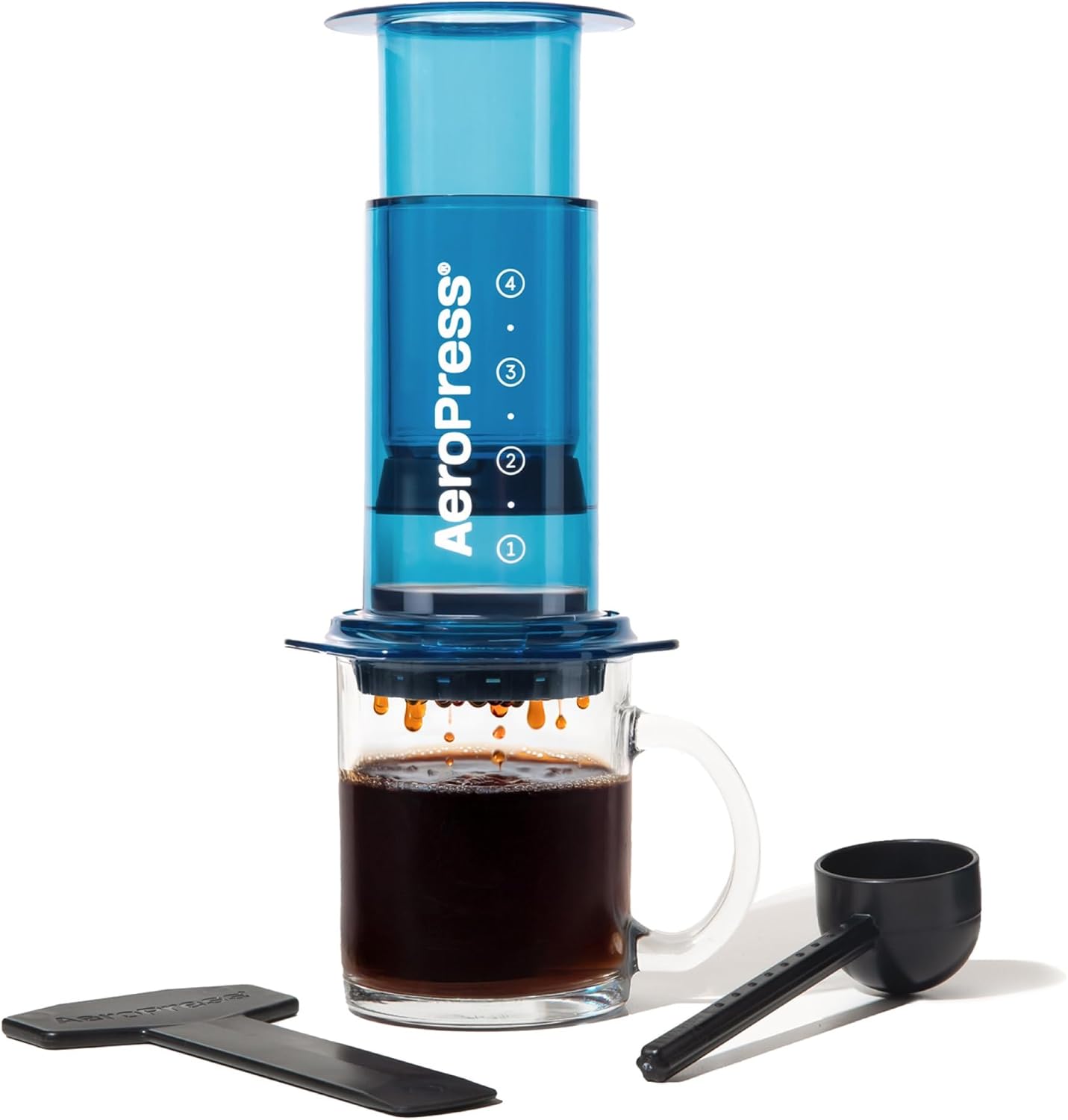 AeroPress Clear Blue Coffee Press – 3 In 1 Brew Method Combines French Press, Pourover, Espresso, Full Bodied Coffee Without Grit or Bitterness, Small Portable Coffee Maker for Camping & Travel-Blue