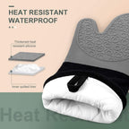 sungwoo Extra Long Silicone Oven Mitts, Heat Resistant Oven Gloves with Quilted Liner Non-Slip Textured Grip Perfect for BBQ, Baking, Cooking and Grilling - 1 Pair 14.6 Inch Grey & Black