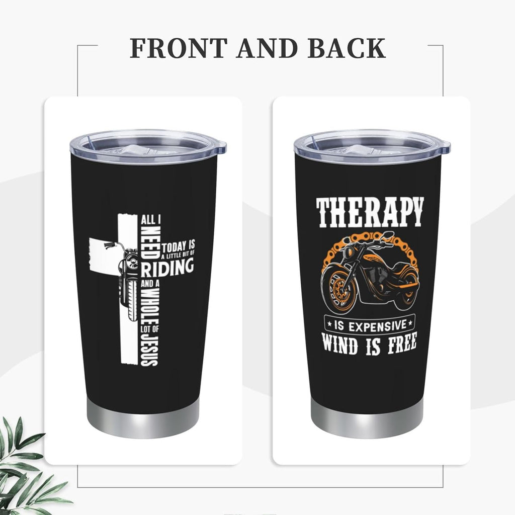 Therapy Is Expensive Wind Is Free Stainless Steel Tumbler 20 oz, Motorcycle Gifts for Men Travel Mug Cups, Birthday Gift for Motorcycle Lovers, Dad, Grandpa, Boyfriend