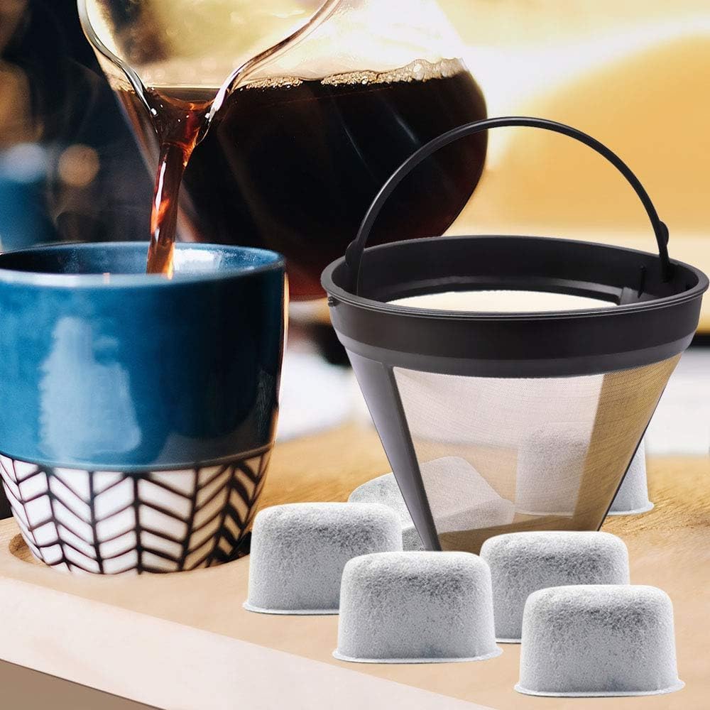 KEEPOW Reusable Coffee Filter Replacement 14 cup Compatible with Cuisinart DCC-3200 DCC-1200 Coffee Maker, Gold Tone Coffee Filter Basket 10 12 14 Cup, 1+12