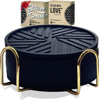 Silicone Black Coasters Set of 6 with Gold Holder - Coffee Table Decor for Home and Office, Durable and Stylish Coaster Set for Protection and Aesthetic Appeal