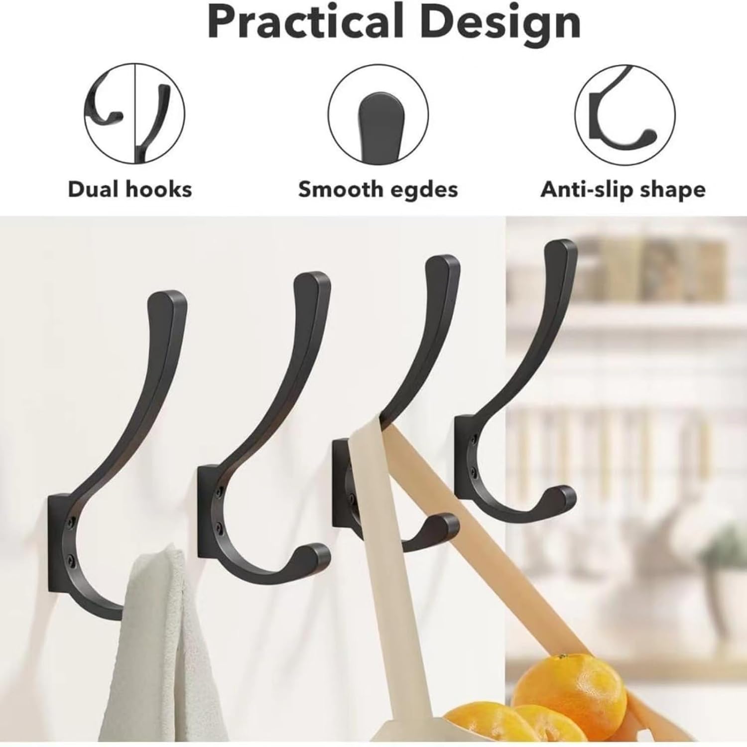 4 Pack Hanging Coat Hooks Wall Mount, Coat Hanger Wall Hangers, Metal Hooks for Hanging Heavy Duty, Screw in Hooks for Hanging Towels, Clothes, Backpack, Hat, Bag, Jacket, Key, Robe, Backpack Grey