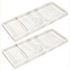 DNC Silicone Bathroom Tray for Counter, 2PC 11.8" Vanity Tray for Countertop, Kitchen Sink Soap Tray for Dish Holder Dispenser Toilet Tank Desk Organizer Marble White