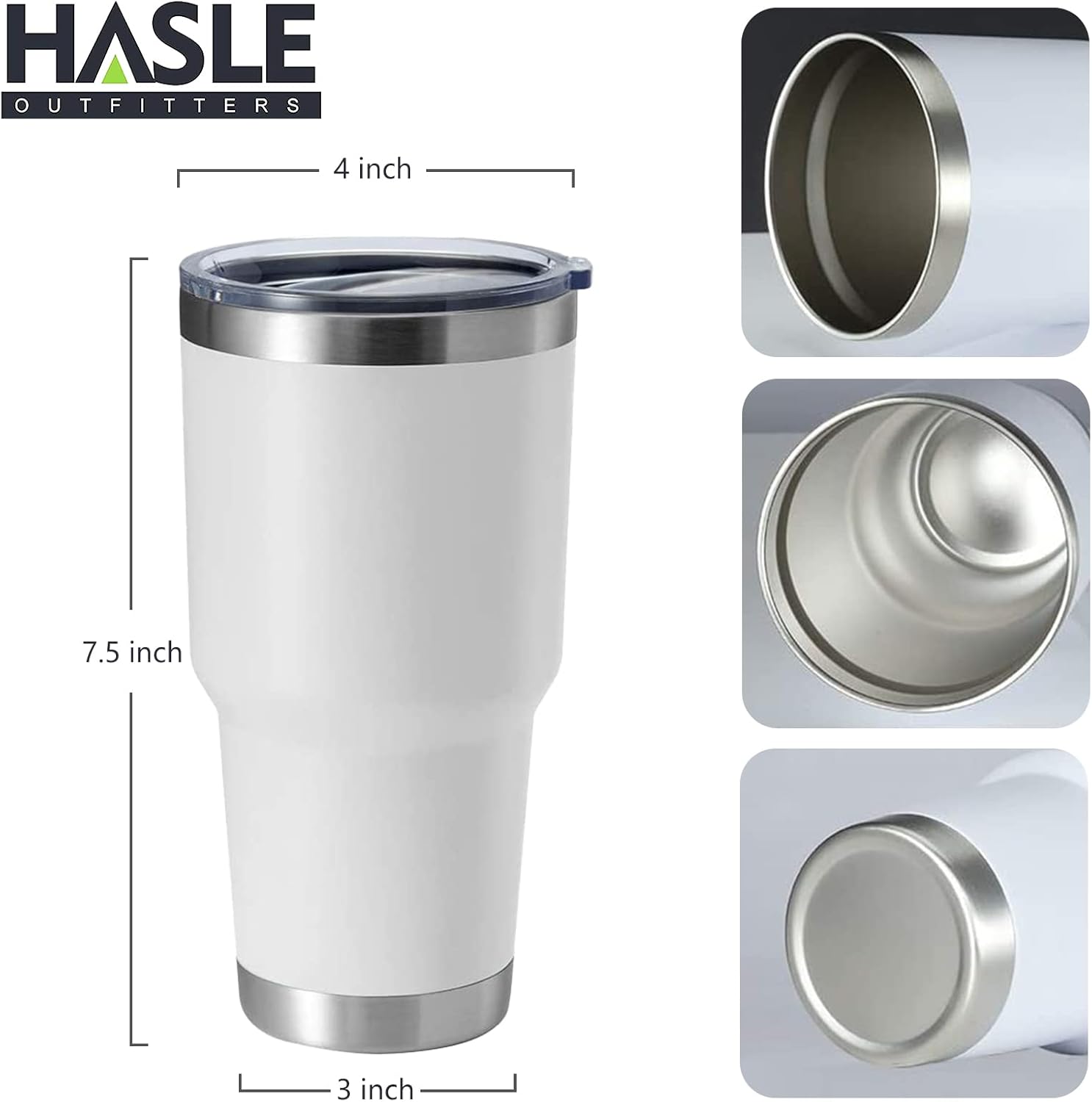 HASLE OUTFITTERS 30oz Stainless Steel Tumbler, Double Wall Vacuum Insulated Travel Mug Tumbler, Durable Insulated Coffee Mug, Gift Box Set (White, 4)