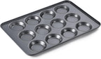 HONGBAKE Mini Muffin Top Pan for Baking, Premium 12 Cavity Small Whoopie Pie Pan, Nonstick Yorkshire Pudding Pan for Pansuffin, Moon Pie, Cookies, Dishwasher Safe and Easy to Clean