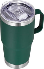 VEGOND 20 oz Tumbler with Handle Lid and Straw, Stainless Steel Insulated Travel Coffee Mug Spill Proof Double Wall Metal Tumbler Cup Keeps Drink Hot and Cold, Dark Green 1 Pack