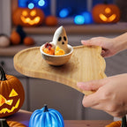 TJ POP Halloween Ghost Serving Tray - Spooky Ghost Shaped Bamboo Serving Platter, Festive Wooden Charcuterie Board, Snack Cheese Dish Plate for Candy, Treats, Drinks & Holiday Party Decor (10" x 9")