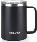 14 oz Stainless Steel Vacuum Insulated Tumbler with handle & MacSlider Lid, Dishwasher Safe & Spill Proof Coffee Cup, Travel Mug for Hot/Cold Drinks, Durable Design - Black