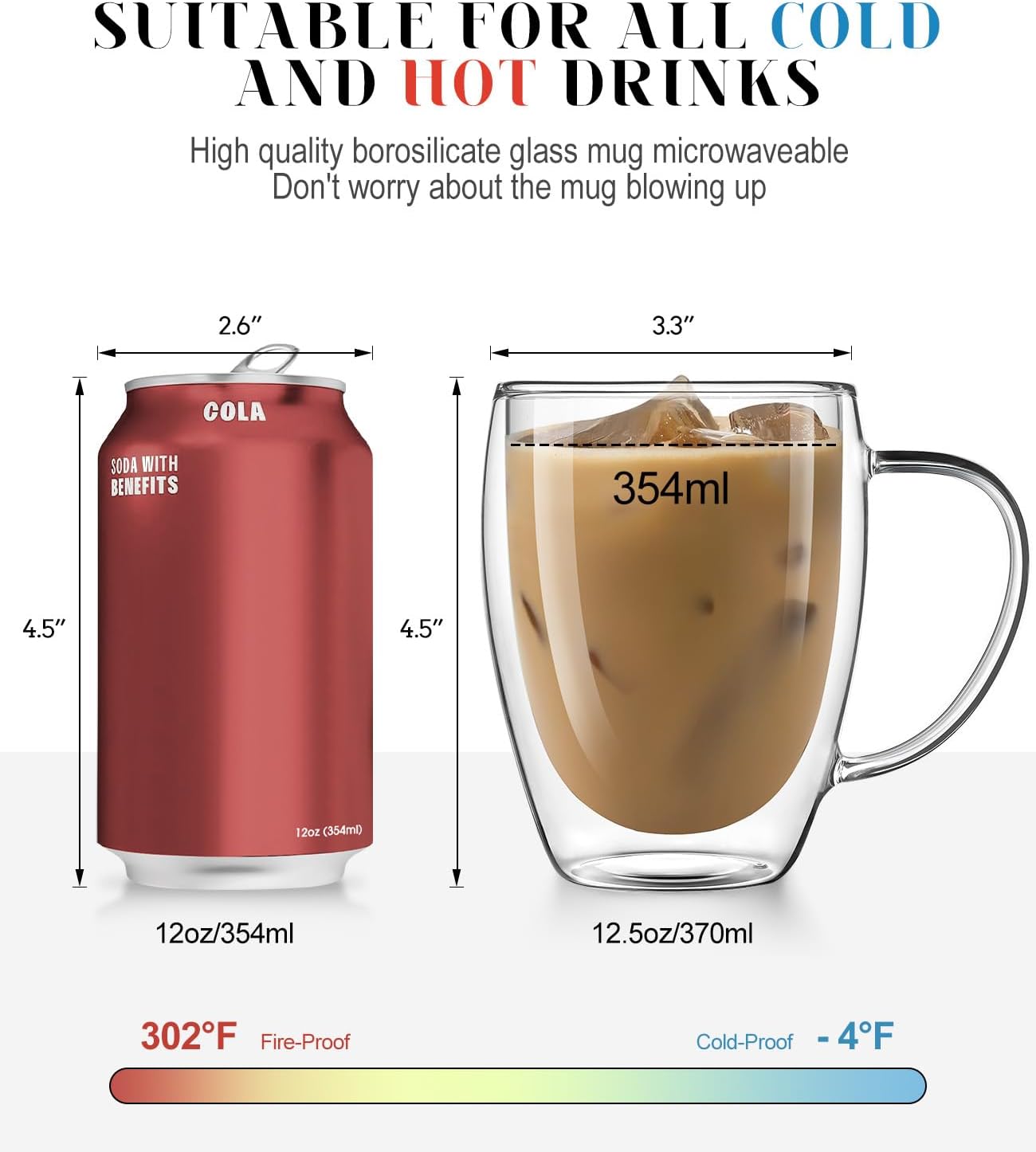 OJA Double Wall Glass Coffee Mugs Set of 4, Hand Blown 12.5OZ Clear Glass Coffee Cups, Insulated Tea Mug, Perfect for Espresso, Cappuccino, Latte, American,Tea Bag, Beverage