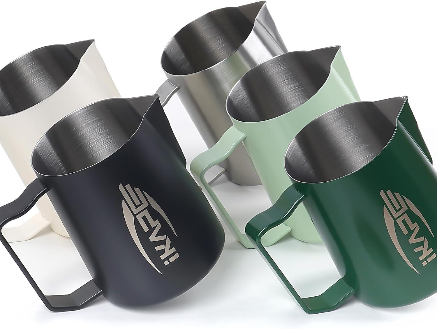 IKAPE Espresso Milk Pitcher, Espresso Steaming Pitcher with Sharp Spout for Espresso Barista Tool, 20.3 oz / 600ml Milk Frothing Jug (Silver)