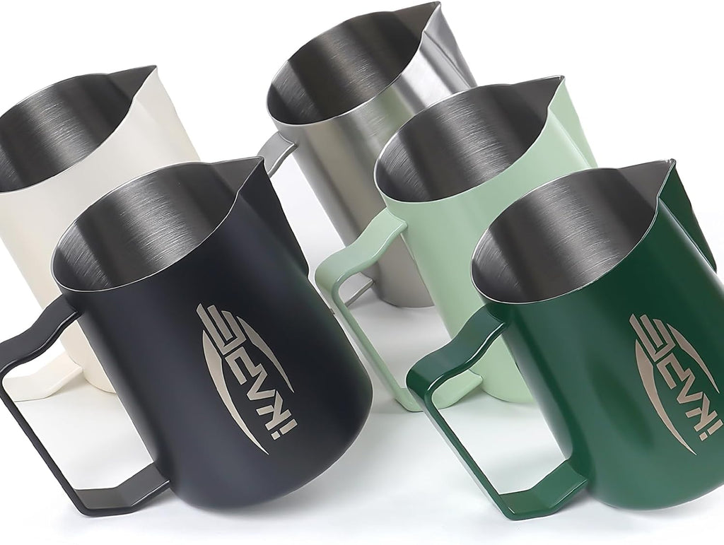 IKAPE Espresso Milk Pitcher, Espresso Steaming Pitcher with Sharp Spout for Espresso Barista Tool, 15.4 oz / 450ml Milk Frothing Jug (Silver)