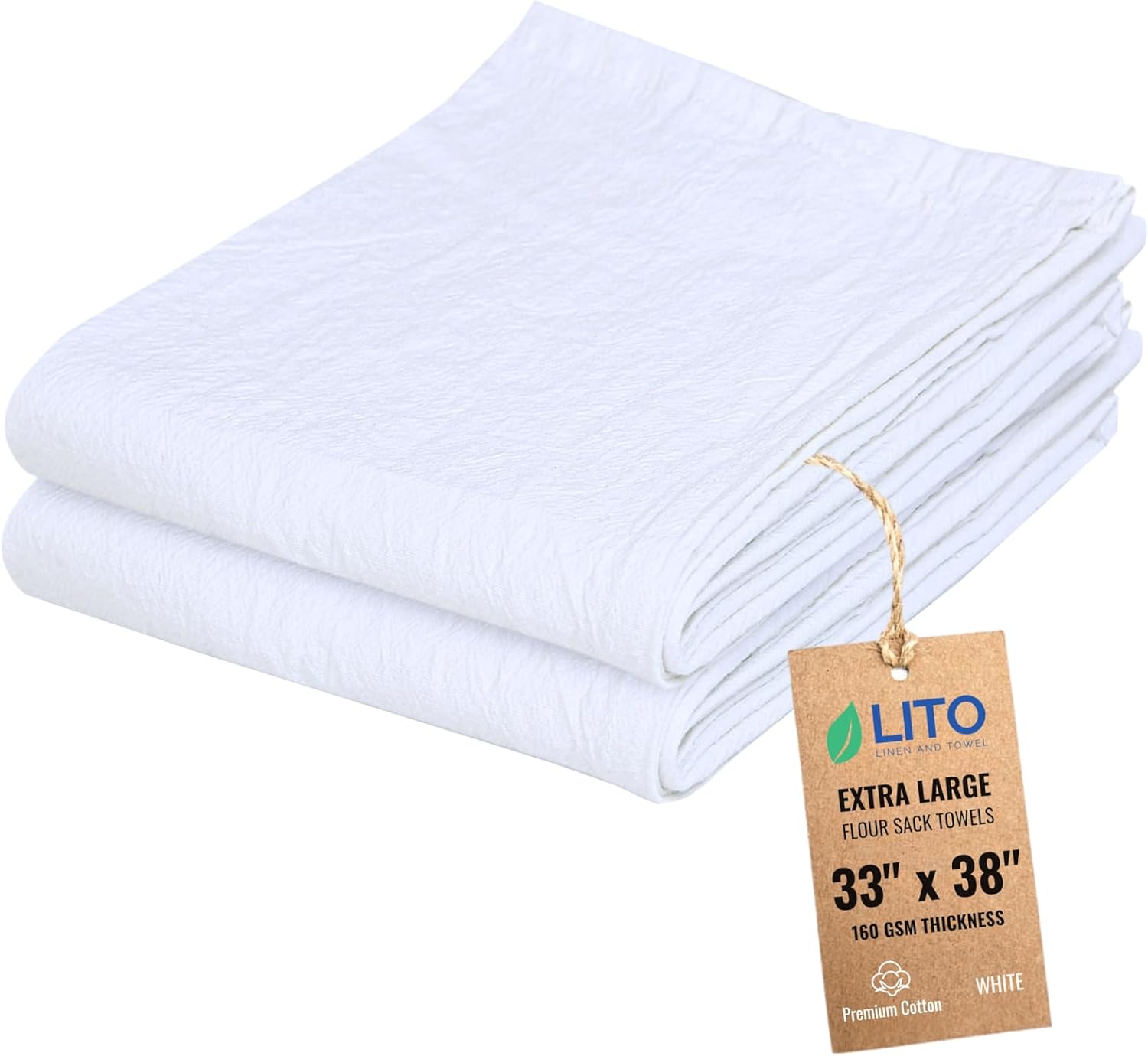 Flour Sack Towels | Tea Towel for Crafts| Kitchen Dish Cotton Blank Towel for Embroidery| Baking Bread Proofing Linen Cover| Thick Absorbent Quick Dry| 2 Pack 33"x38" White