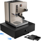 NiHome Acacia Wood Coffee Machine Tray with Pod Drawer, Smooth Wheels Rolling Appliance Slider, Large Drawer for K-Cups, Tea Bags, Under Cabinet Countertop Caddy for Espresso Maker, Blender, Air Fryer