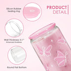 Butterfly 16 Oz Can Glass Tumbler with Acrylic Lid and Straw - Iced Coffee Cups for Women, Aesthetic Glass Cup Gift for Birthday Christmas