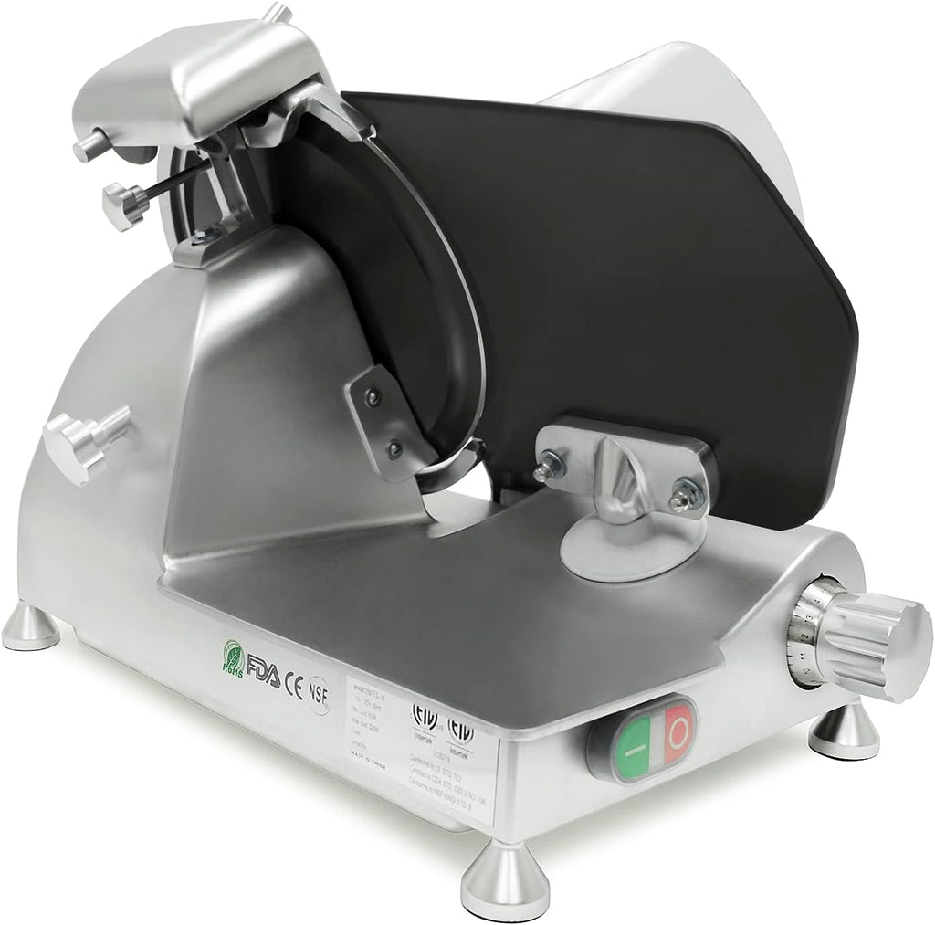 KWS MS-10ET All Metal 320W Electric Meat Slicer 10-Inch with Non-sticky Teflon Blade & Extended Back Space, Frozen Meat/Cheese/Food Slicer Low Noise Commercial and Home Use [ ETL, NSF Certified ]