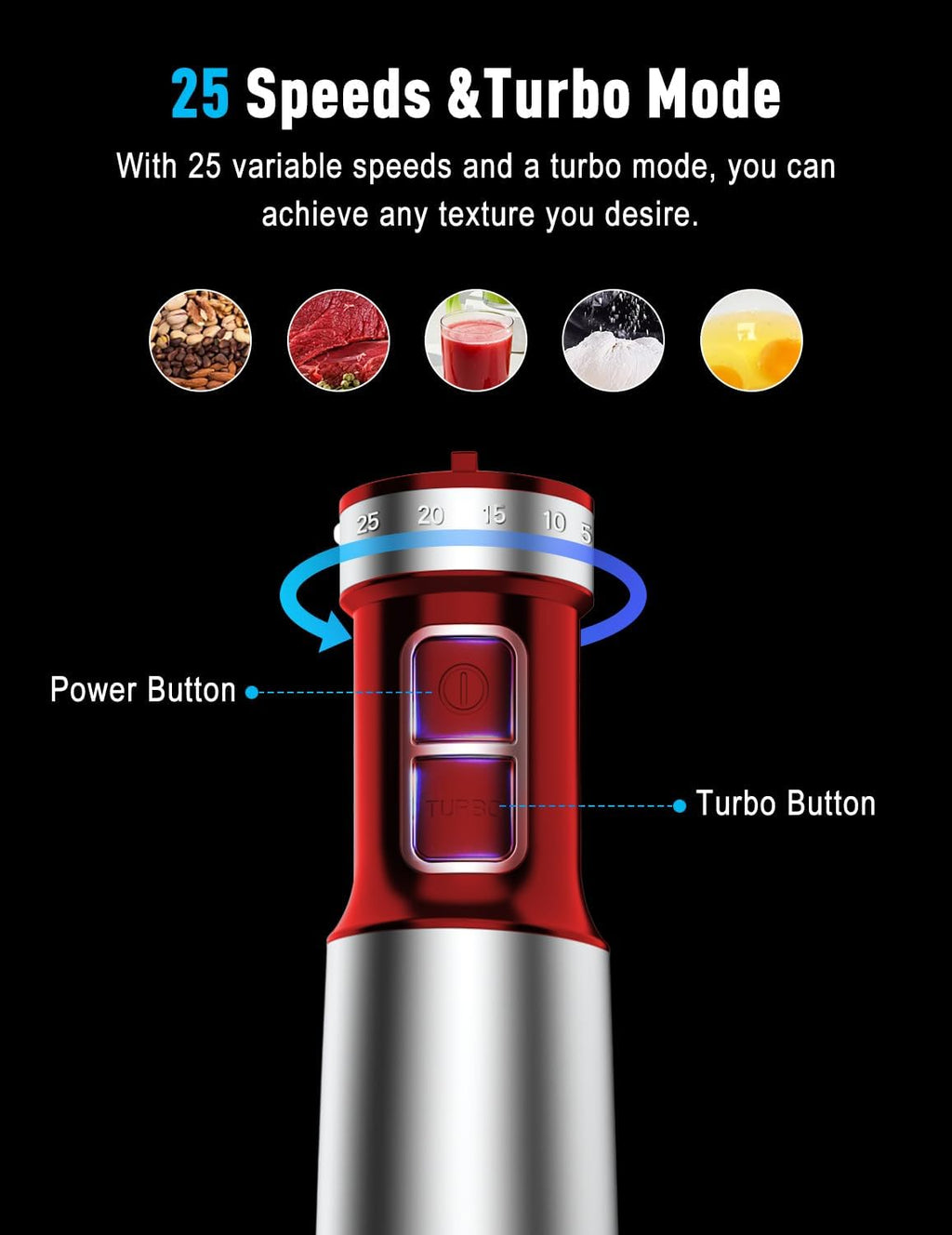 Powerful Immersion Blender handheld, 2025 New Update Hand Blender, Scratch-Resistant Corded Hand Mixer with Heavy-Duty Copper Brushless Motor and Gift Box Red