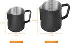2 Pack Matte Black Milk Frothing Pitcher, 12oz/350ml & 20oz/600ml Espresso Steaming Pitcher, Stainless Steel Milk Frother Steamer Cup, Perfect for Espresso Coffee Cappuccino Latte Art