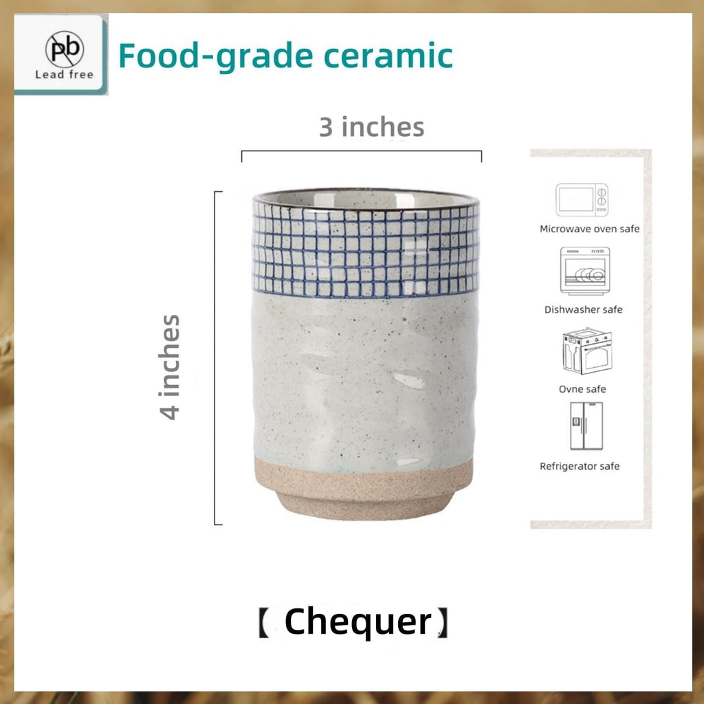 Stoneware Coffee Bar Utensil Holder Tea & Coffee Spoon & Stirrer Holder for Stir Stick Straw Teaspoon Holder Spoon Cup Small Utensil Jar (Blue Chequer)