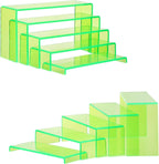 Goabroa Acrylic Display Risers, 2 Sets 10 Pcs Perfume Stand Organizer, Rectangular Acrylic Display Shelves for Figures, Cupcake, perfume, Wine Glass and Handbag, Transparent Green