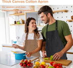 Chef Cooking Aprons for Men Women Thickened Canvas Cotton Apron with 4 Pockets for BBQ Work Kitchen（Brown）