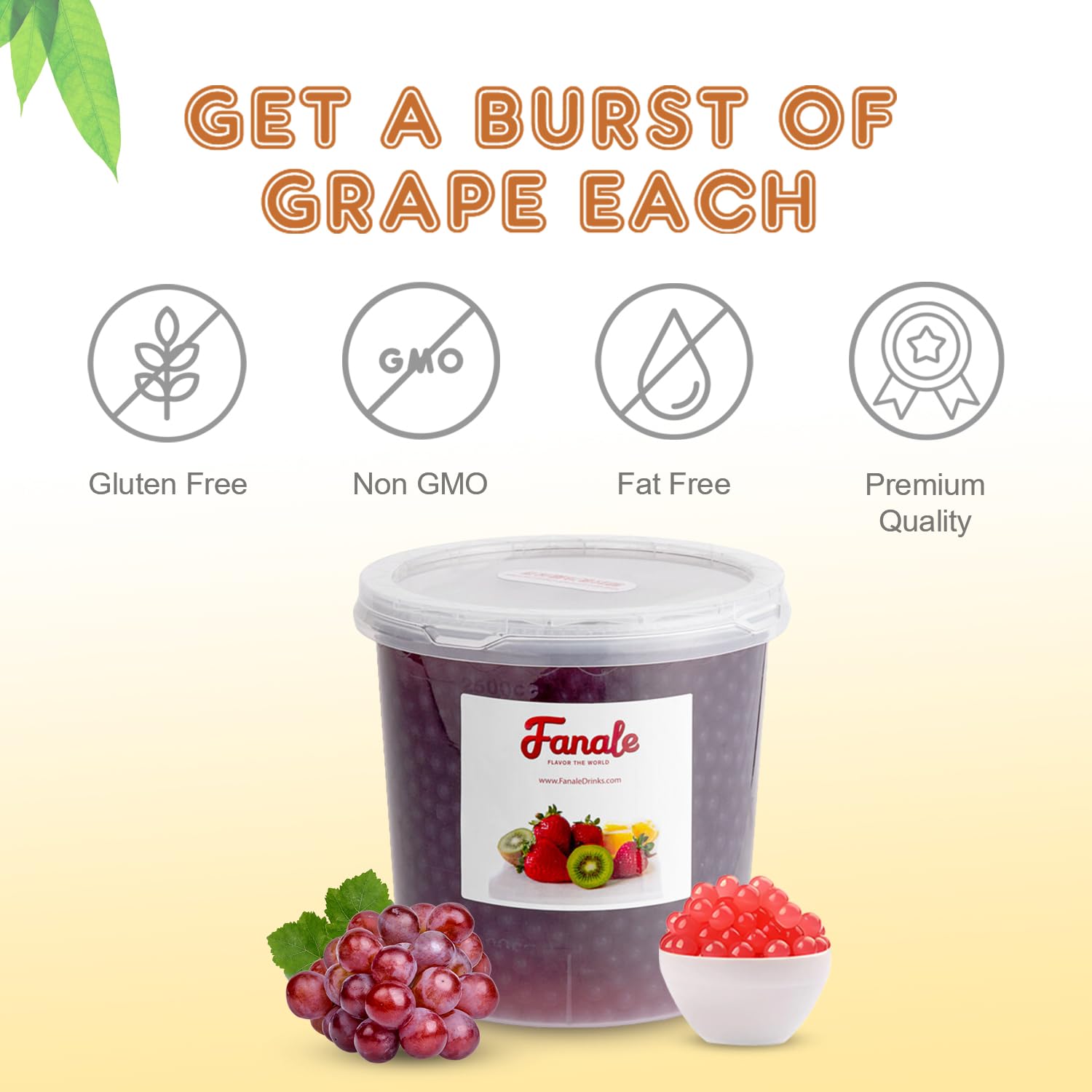 Fanale Grape Popping Boba Pearls, Vegan, Non GMO, Gluten Free, Fat Free, Perfect for Bubble Tea, Smoothies, Ice Cream, Desserts, and Beverages.