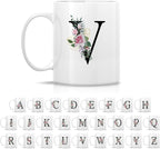 Retreez Initial A-Z Floral Botanical Bouquet Alphabet Monogrammed Monogram Mug 11 Oz Ceramic Tea Coffee Mugs - Appreciation Thank You Wedding Birthday Gifts for her friend coworker sister - V Initial