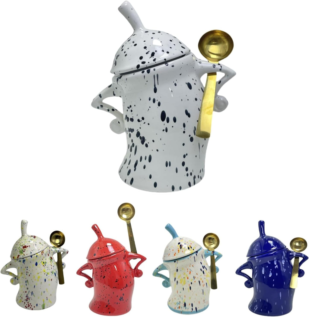 Canister With Attitude - 1.2L Ceramic Storage Jar with Lid, Airtight Kitchen Canisters Set for Coffee, Sugar & Tea | Farmhouse Flour Sugar Storage Container, Handmade with Spoon Rest (Black + White)