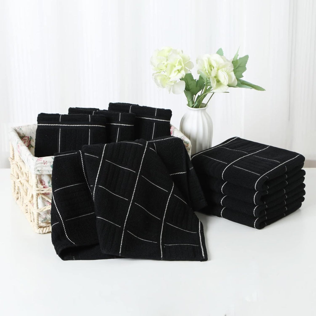 Glynniss Kitchen Towels and Dishcloths Set, Absorbent Dish Towels and Dish Cloths Set for Washing Dishes, Cleaning and Drying Use Pack of 8 (Black)