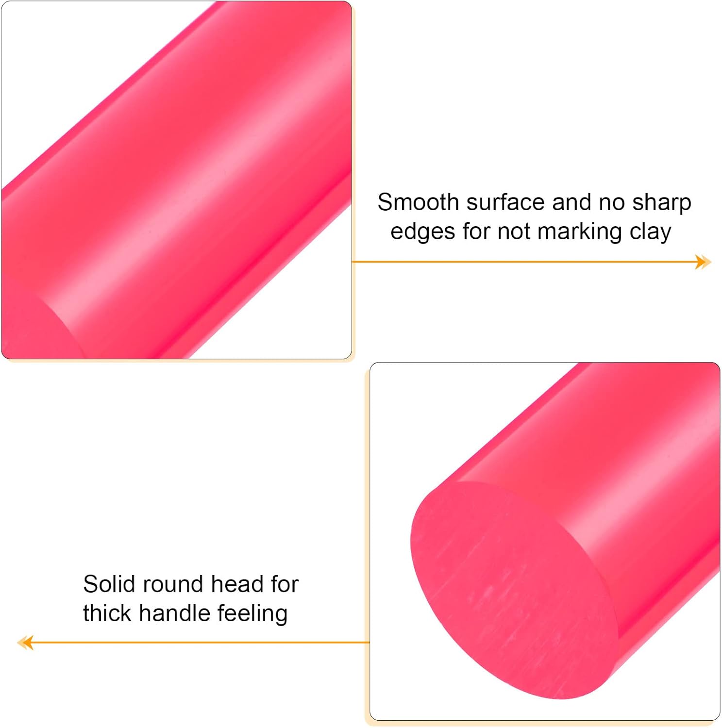 HARFINGTON Acrylic Clay Roller 9 Inch x 1 Inch Solid Non-Stick Plastic Round Tube Roller Polymer Clay Rod Fondant Rolling Pin for Shaping, Sculpting, Modeling DIY Crafts, Rose Red