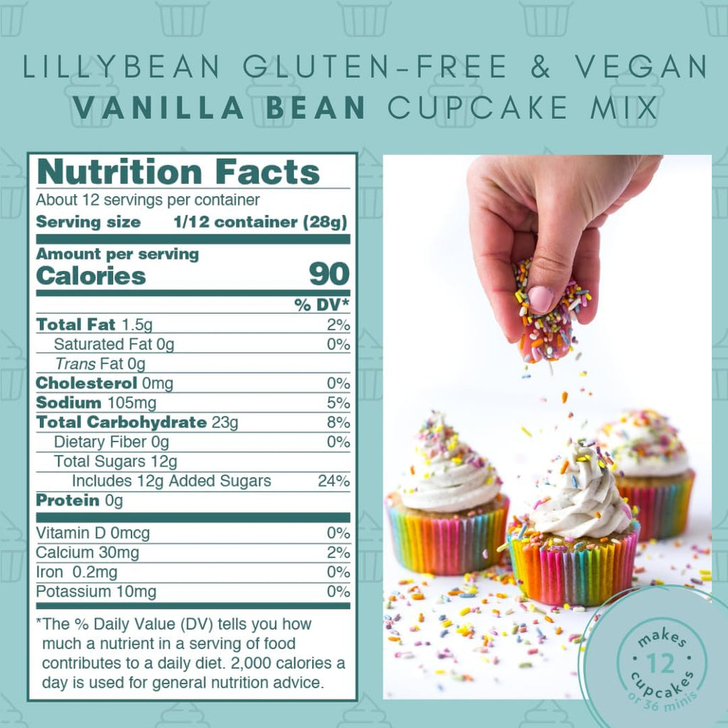 LillyBean Gluten Free Vanilla Bean Cake and Cupcake Mix with No Artificial Colors - Dairy and Soy Free, Vegan - Makes Delicious Desserts - Cakes, Donuts, Cake Pops - 12 oz