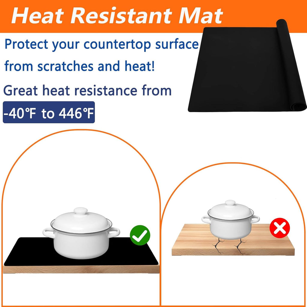 Large Silicone Placemat, 78.7''x15.7''(200cmx40cm) Extra Large Countertop Protector Mat, Heat Resistant Mat for Countertop with Non-Slip, Silicone Mats for Kitchen Counter/Crafts, Black