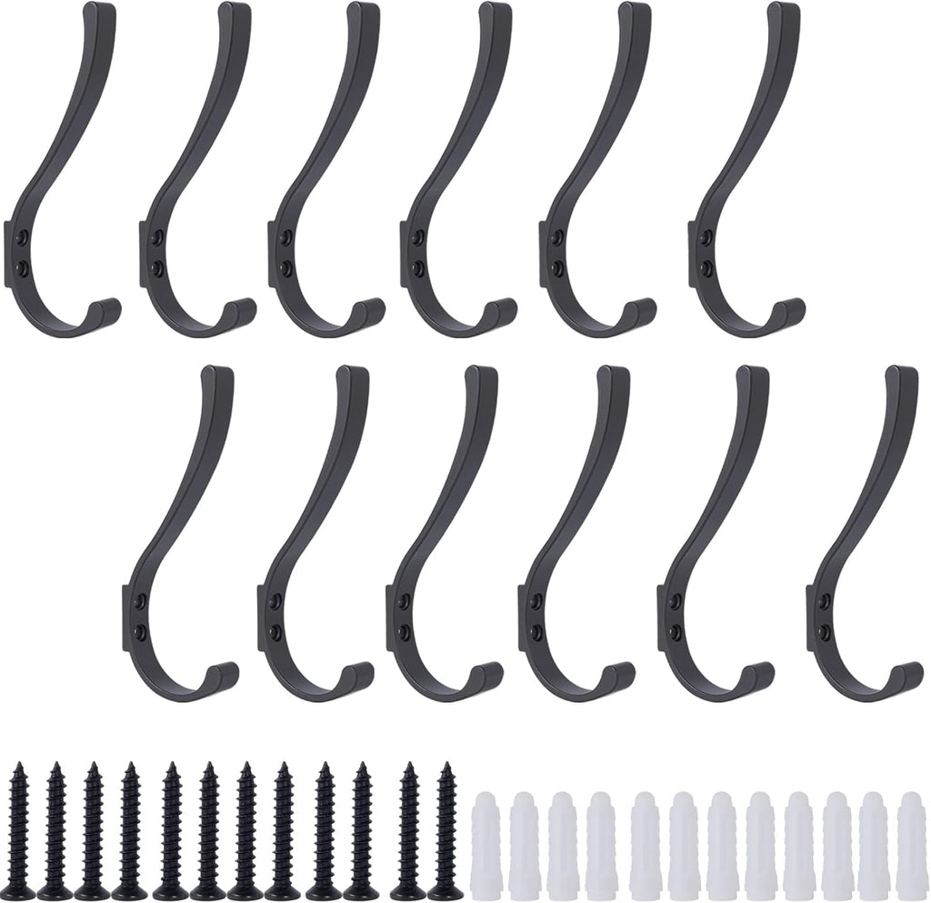 12 Pack Hanging Coat Hooks Wall Mount, Coat Hanger Wall Hangers, Metal Hooks for Hanging Heavy Duty, Screw in Hooks for Hanging Towels, Clothes, Backpack, Hat, Bag, Jacket, Key, Robe, Backpack Grey