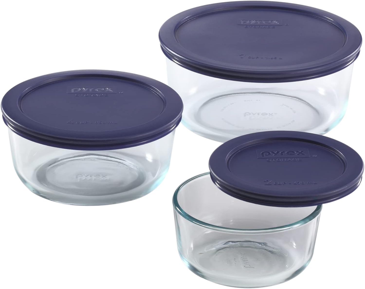 Pyrex Simply Store (3-Pack) Glass Food Storage Containers Set, (2, 4 & 7 Cup) Meal Prep Containers With BPA-Free Lids, Dishwasher & Microwave Safe