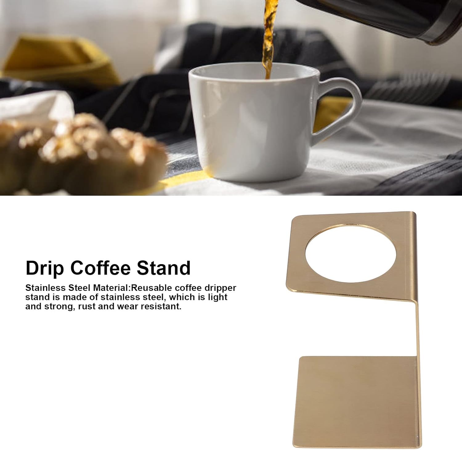 Pour over Coffee Dripper Stand, Filter Cup Holder, Samll Size Light Durable Stainless Steel Reusable Pour over Coffee Dripper Stand for Cone Filters(Gold)