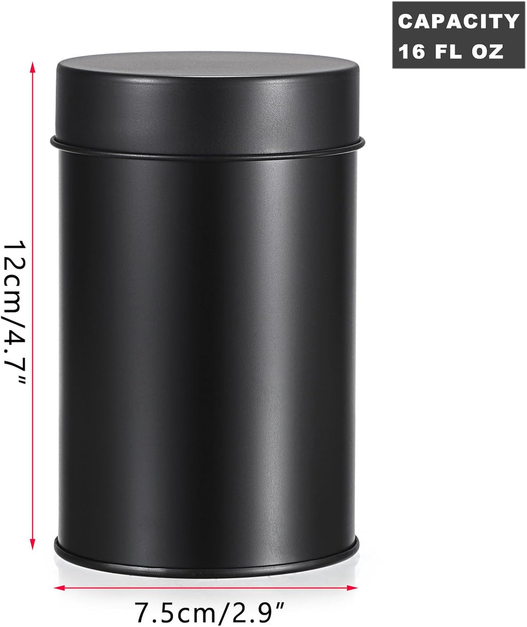 JUXYES 12 Pack Tea Tins Canister with Airtight Double Lids, 16 oz Loose Leaf Tea Storage Airtight Kitchen Canisters Tins Can Box for Storage Loose Tea Coffee Herbs and Spices, Black