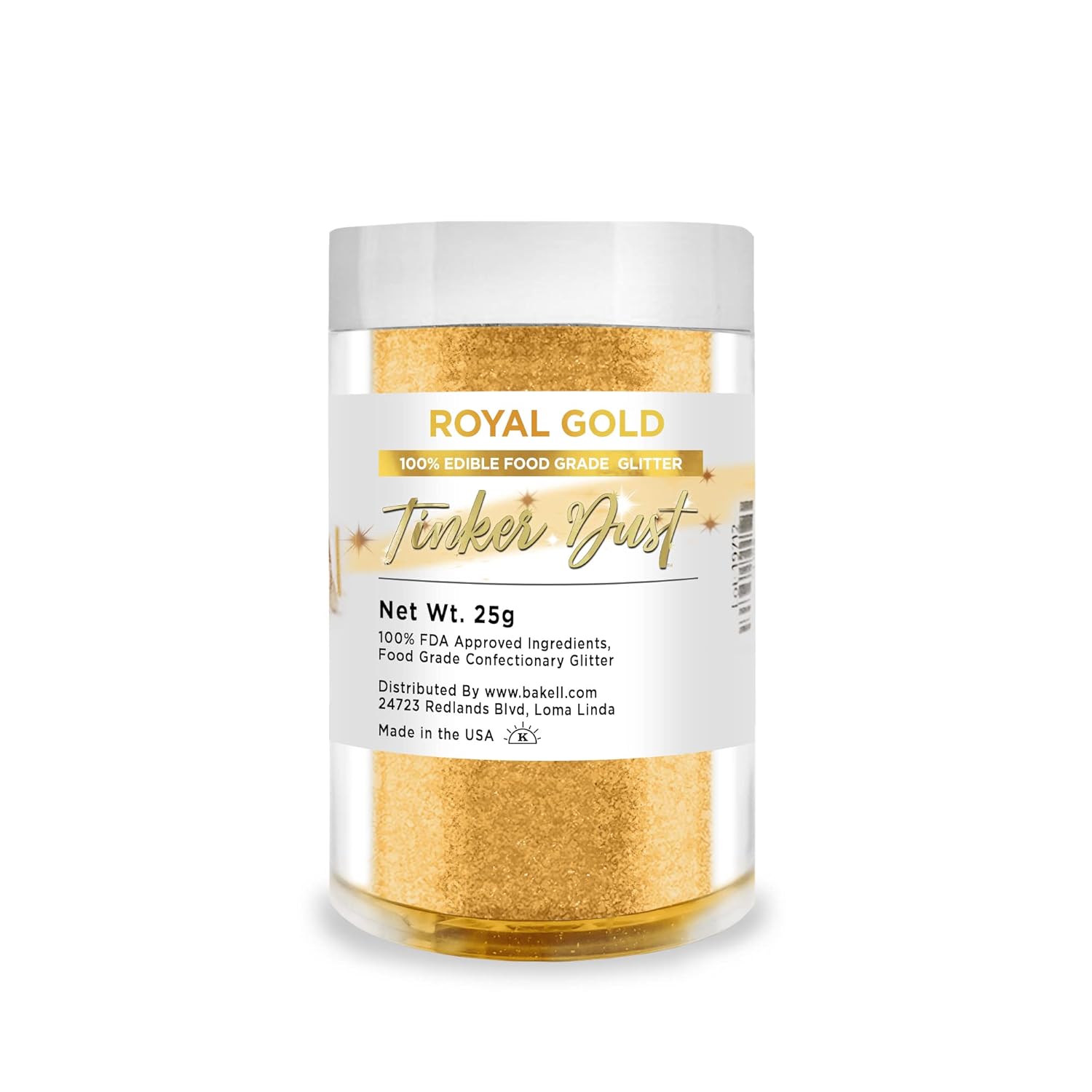 BAKELL Royal Gold Edible Glitter, 25 Grams | TINKER DUST Edible Glitter | KOSHER Certified | 100% Edible Glitter | Cakes, Cupcakes, Cake Pops, Drinks, Dessert Vegan Glitter & Dusts (25g, Royal Gold)