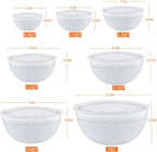 White Mixing Bowls with Lids Set of 7, Stainless Steel Nesting Bowl with Khaki Lid for Non-slip Mixing Prepping Storing Serving, 7 Sizes-7/3.6/2.7/2.1/1.5/1/0.8 QT