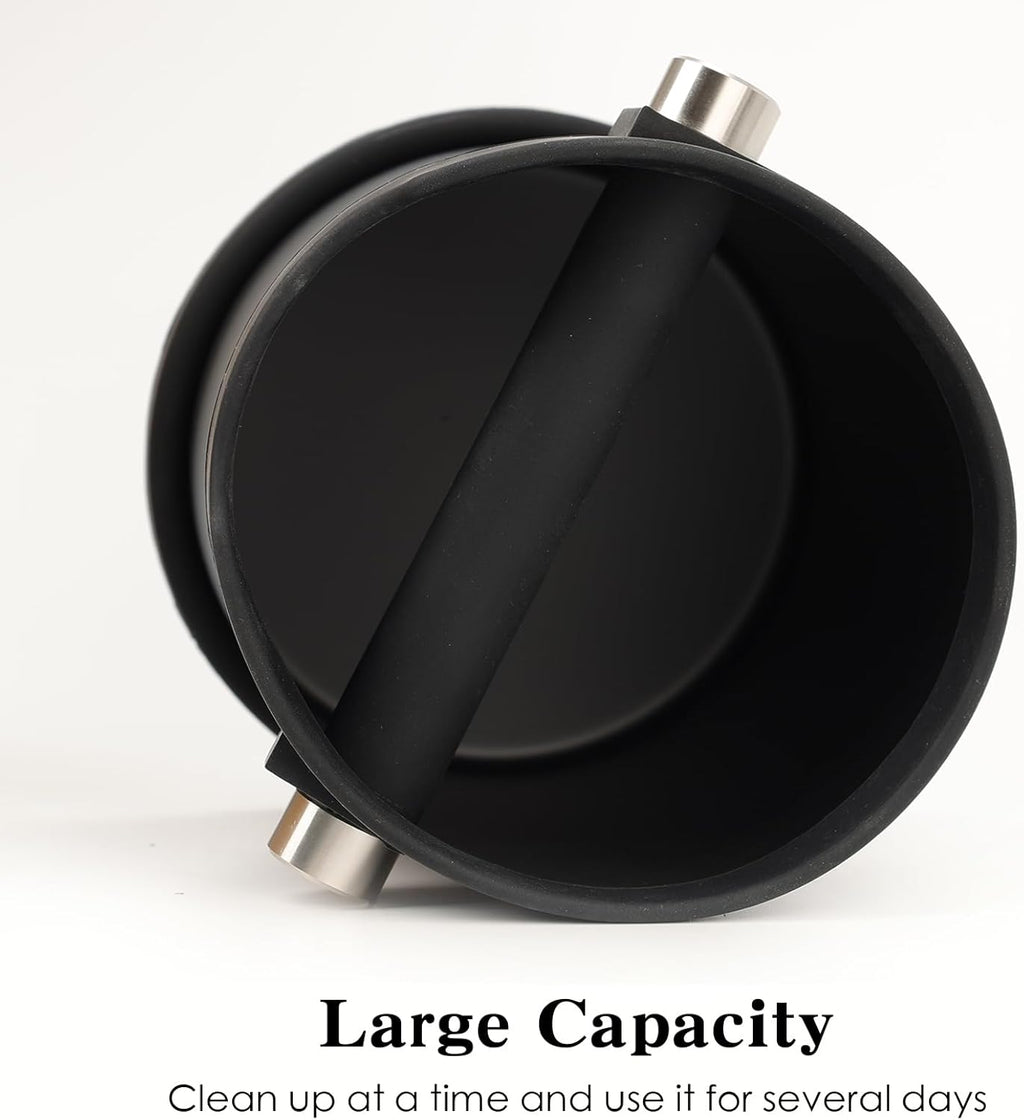 Coffee Tapping Box, Stainless Steel Espresso Floor Container, Waste Coffee Bucket, Barista, And Anti Slip Base Coffee Tools (Black)