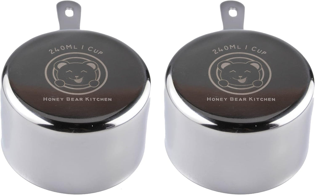 Honey Bear Kitchen 1 Cup 240 ml Measuring Scoop Cups, Polished Stainless Steel (Set of 2)