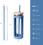 Kodrine 20oz Glass Tumbler with Straw and Lid, Iced Coffee Cups with Bamboo Lids, Glass Cups for Cold Drinks, Smoothie Cup with Silicone Sleeve for Travel, Work, BPA FREE-DodgerBlue