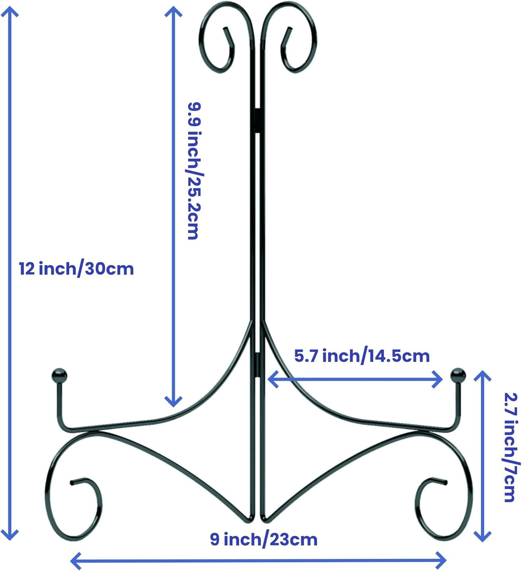 Iron Plate Stand for Display with Folding Design, Picture Stands for Tables, 12 Inch Large Easels for Displaying for Book, Art Piece, Photo and Platter, 12’’ Black, 2-Pack