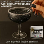 Bulk 20g Black Edible Glitter for Drinks | Premium Edible Glitter for Cakes, Cocktails, Black Cake Decorating Decorations Food Grade, Vegan, Kosher, Halal, Gluten Free - Made in USA