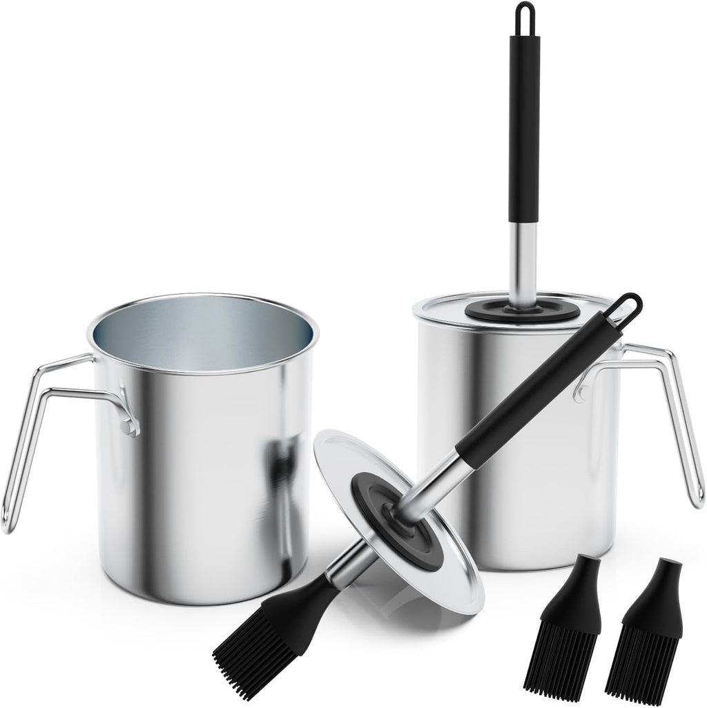 Geesta Adjustable Sauce Pot and Basting Brush Set, Long Stainless Steel Basting Brush for Cooking, Smoking, Fathers Day Grilling Gifts for Men Smoker Accessories, Large Capacity Grilling Tools, 2 Pack