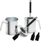 Geesta Adjustable Sauce Pot and Basting Brush Set, Long Stainless Steel Basting Brush for Cooking, Smoking, Fathers Day Grilling Gifts for Men Smoker Accessories, Large Capacity Grilling Tools, 2 Pack